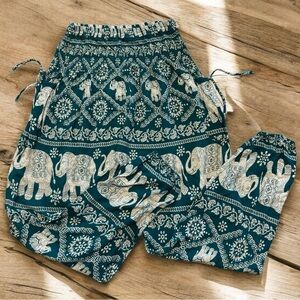 Elephant Print Women’s Harem Pants Lounge Boho Chic Global Traveler Indie Sz Med